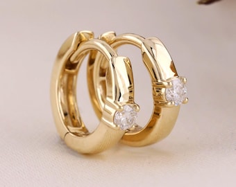 Gold Diamond Hoops | Huggie Hoop Earring
