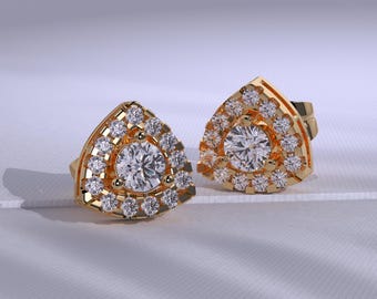 Triangle Halo Stud Earrings | Bridal Diamond Studs | Luxury Gold Wedding Earrings