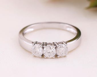 Three Stone Diamond Ring | Round Diamond Anniversary Ring | 3 Stone Engagement Ring