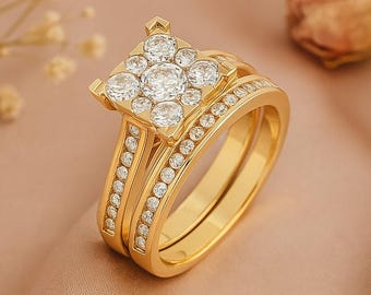 Diamond Morganite Ring | Bridal Wedding Set