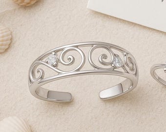 Diamond Plumeria Adjustable Toe Ring | Easy to Wear Toe Ring for Women | Floral Wedding Foot Jewelry