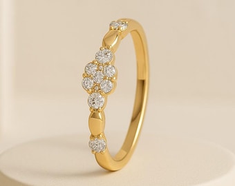 Diamond Stacking Ring | Half Eternity Diamond Band | Minimalist Wedding Band | Gold & Silver Stackable Ring