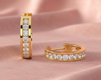 Small Gold Hoops | Diamond Huggie Earrings