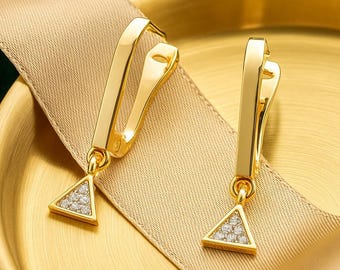 14K Gold Hoops | Diamond Huggies Earrings