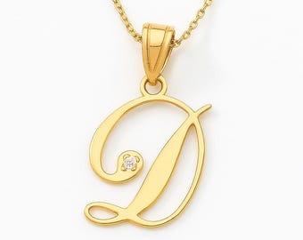 Diamond Initial Letter D Monogram Necklace | Alphabet D Pendant Necklace