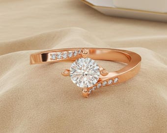 Swirl Solitaire Bypass Diamond Ring