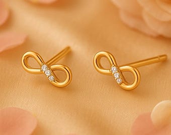 Infinity Symbol Diamond Push Back Earrings | Infinite Love Earrings | Eternity Stud Earrings