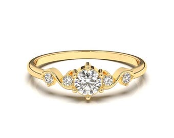 Gold Diamond Engagement Ring | Round Cut Promise Ring