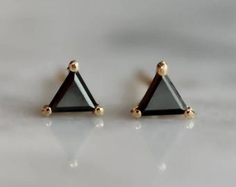 Black Diamond Triangle Earrings | Geometric Studs