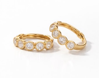 Bezel Huggie Hoops | Cartilage & Helix Hoop | Solid Gold Sleeper Earrings