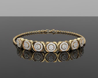 Round Diamond Link Bracelet | Silver Luxury Bracelet | Anniversary Gift for Her
