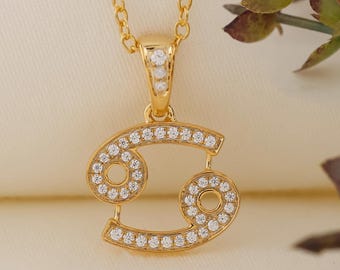 Diamond Cancer Zodiac Necklace: Sterling Silver Constellation Pendant