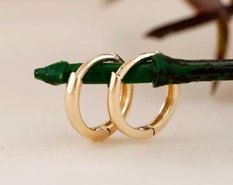 14K Solid Small Gold Huggie Hoop Earrings | Dainty Mini Cartilage Hoops
