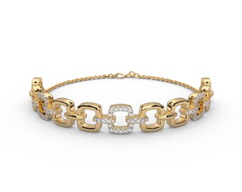 Diamond Square Chain Bracelet | Silver Link Bracelet