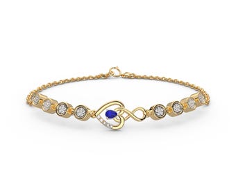 Blue Stone Infinity Heart Bracelet | Diamond Link Bracelet