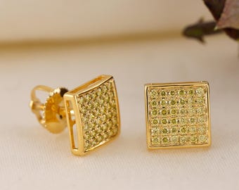 Dainty Square Earrings | Cluster Stud Earrings | Pave Diamond Studs