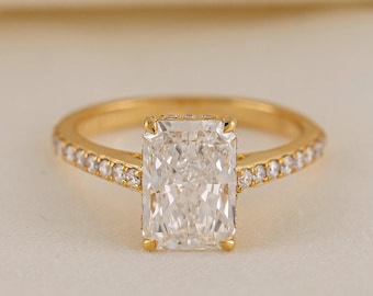 Radiant Cut Diamond Ring | Hidden Halo Engagement Ring