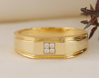 Round Diamond Ring for Him | Mens Wedding Band | Dad Gifts