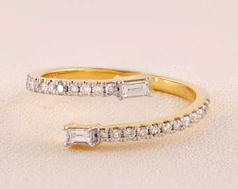 Baguette Diamond Cuff Ring | Open Diamond Wrap Ring | Gold Adjustable Ring