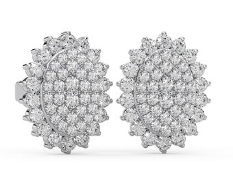 Cluster Diamond Flower Stud Earrings