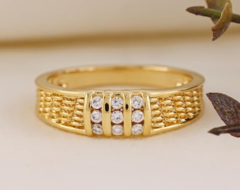 Gold Filigree Ring for Men | Diamond Mens Engagement Ring | Milgrain Band