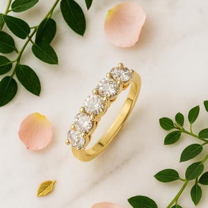 Trellis Setting Five Stone Diamond Ring | 14K Gold Anniversary Band | 5 Diamond Bridal Ring | Wedding Stack Ring