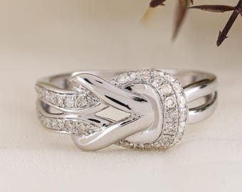 Gold Infinity Ring | Diamond Knot Ring | Twist Wedding Band