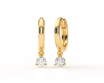 Tiny Drop Earrings | Gold Diamond Huggie Hoops