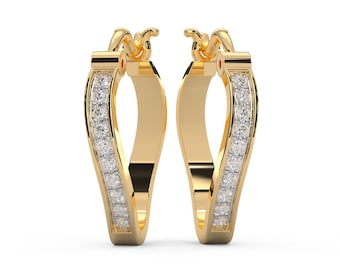Diamond Hoop Earrings | Dainty Gold Huggie Earrings | Diamond Hoops | Everyday Earrings | Wedding Jewelry