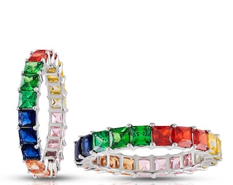Colorful Cocktail Ring | Full Eternity Family Stone Ring | Rainbow Jewelry