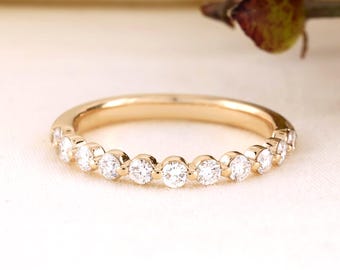 14K Gold Half Eternity Ring | Dainty Wedding Diamond Band | Stacking Ring for Anniversary Gift
