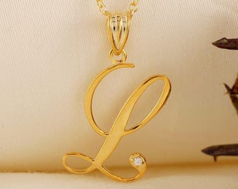 Letter L Diamond Necklace | Gold Initial Pendant | Dainty Personalized Alphabet Necklace