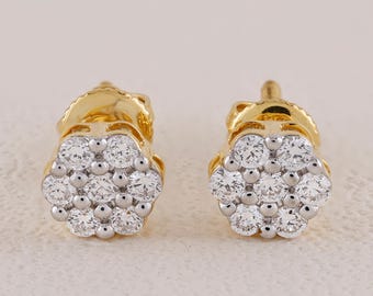 Gold Flower Stud Earrings | Diamond Cluster Earrings | Anniversary Gift