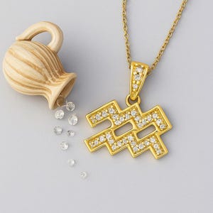 Aquarius Zodiac Iced Out Pendant Necklace | Celestial Constellation Jewelry | Astrological Horoscope Charms