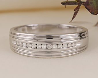 Men’s Diamond Tungsten Band Ring | Thick Comfort Fit Wedding Ring | Handmade Gold or Silver Band for Him
