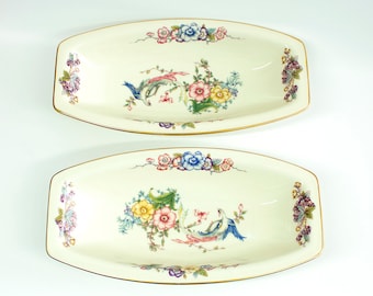 Ivory, Rosenthal Bavaria for A.Jungerhans - Dish Set of 2 - Pattern "Phoenix" in blue/pink Circa 1939 - 1956