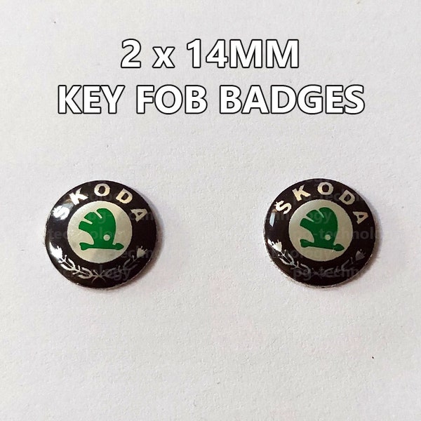 2 x Skoda Remote Key Fob Emblem Logo Sticker Badge Replacement Green Black Octavia Fabia Superb 14mm