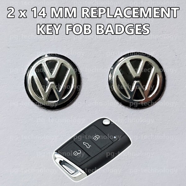 2 x VW Remote Key Fob Emblem Logo Sticker Badge Replacement Black 14mm Golf Polo