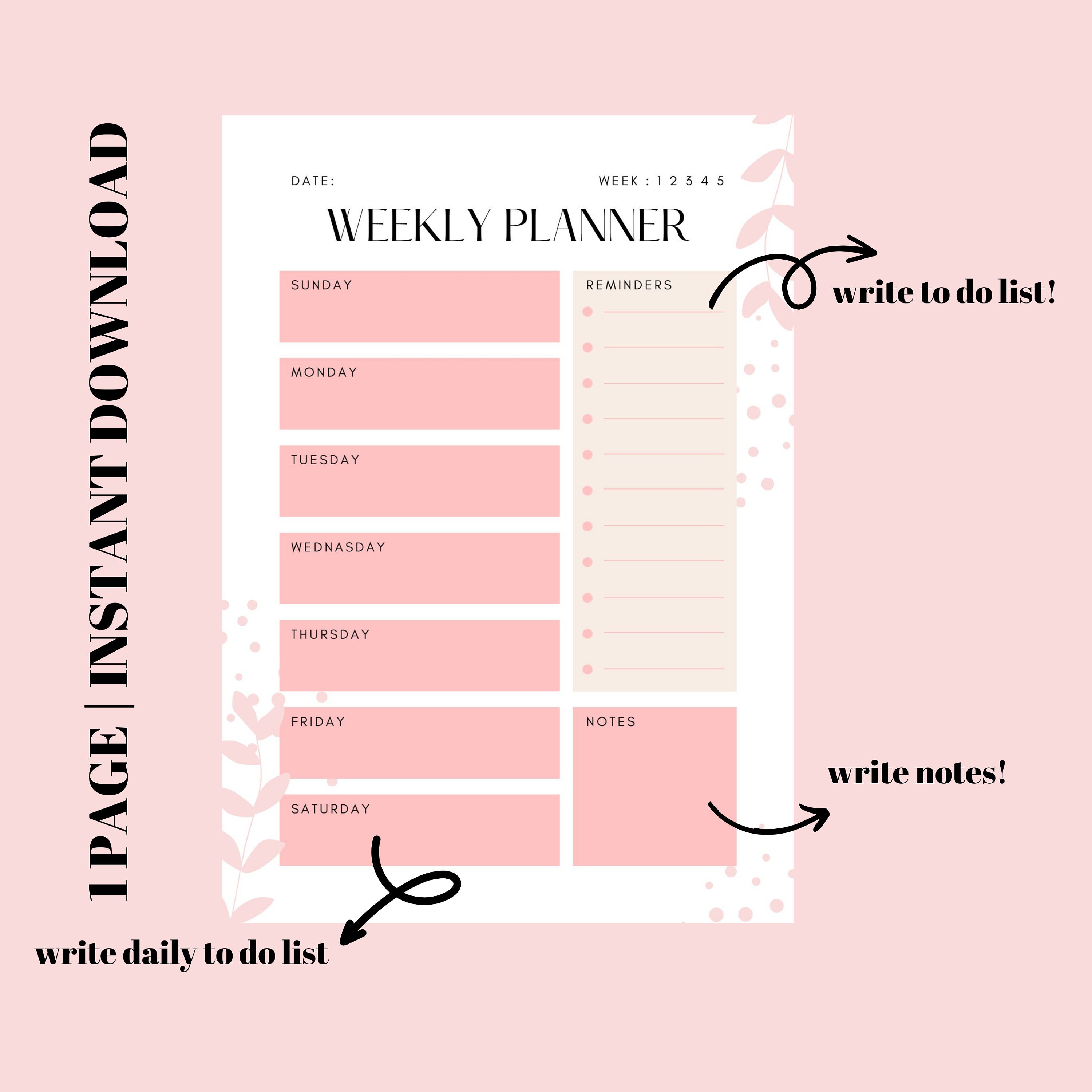 Weekly Planner Printable to Do List Minimal Weekly Schedule - Etsy