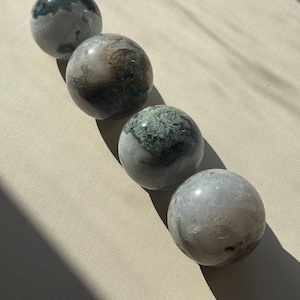 Moss Agate Crystal Spheres Druzy Blue and White Green
