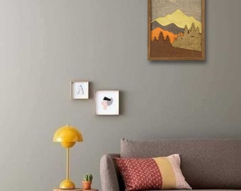 Wood Art Wall Decor, Wood Mountains Wall Art, Modern Style Decoration, Watercolor Landscape Art, Minimalist Wall Art, Living Room Wall Art