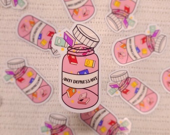 Anti Depressant Sticker | Book Anti Depressants | Bookish Stickers | Vinyl | Waterproof | Book Lovers | Cute book club gifts