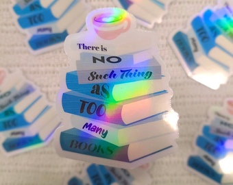 Pegatina holográfica con temática de libros / Demasiados libros, pegatina para Kindle