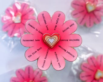 Romance Tropes Spinning Enamel Pin | Book Lover Gift