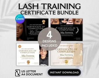 Pacchetto di certificati del corso Lashes, Certificato Lash Tech, Premio di formazione, Certificato di completamento, Modello di certificato di bellezza, Pacchetto Lash