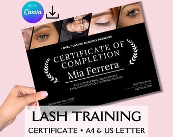Lashes Course Certificate Luxury, Lash Tech Certificate, Eyelash Extension Training, Certificate Of Completion, Beauty Certificate Template