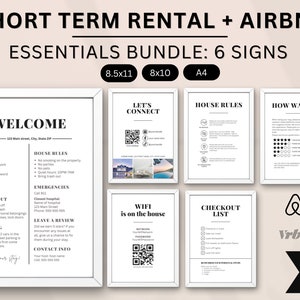 Proste znaki Airbnb, Szablon pakietu znaków Airbnb, Znaki do wynajmu domów, Znak Wi-Fi, Przewodnik powitalny, Lista kontrolna, Gospodarz Airbnb, VRBO