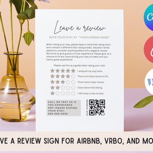 Deixe-nos um sinal de avaliação, o Airbnb deve ter, sinal de classificação do Airbnb, avaliação 5 estrelas, código QR, deixe um comentário, laissez un Avis, airbnb Bewertung, VRBO