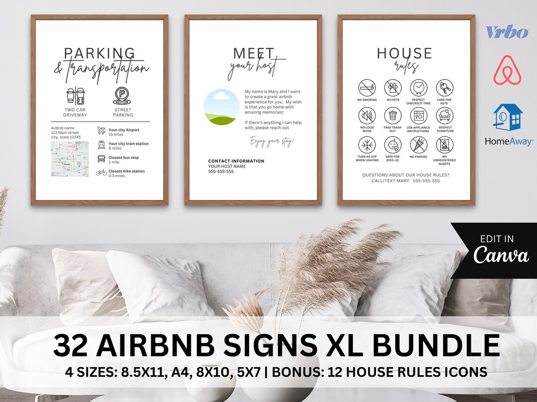 Airbnb Sign Bundle Template, Airbnb Must Haves, Signs Rental Home, Wifi ...