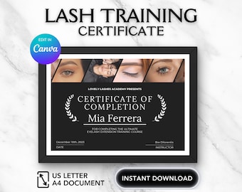 Lashes Course Certificate Luxury, Lash Tech Certificate, Eyelash Extension Training, Certificate Of Completion, Beauty Certificate Template